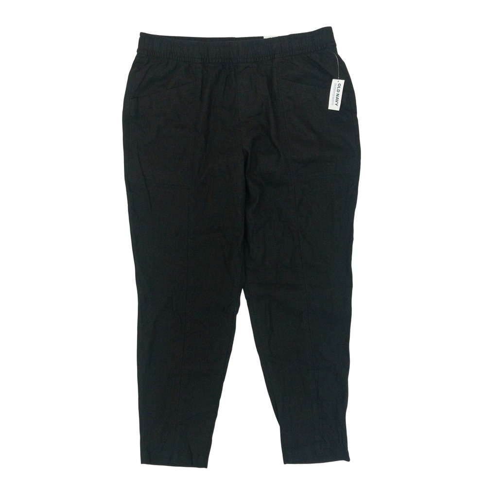 Old Navy Straight Taper Linen Pants Womens Large Black High Rise Crop New